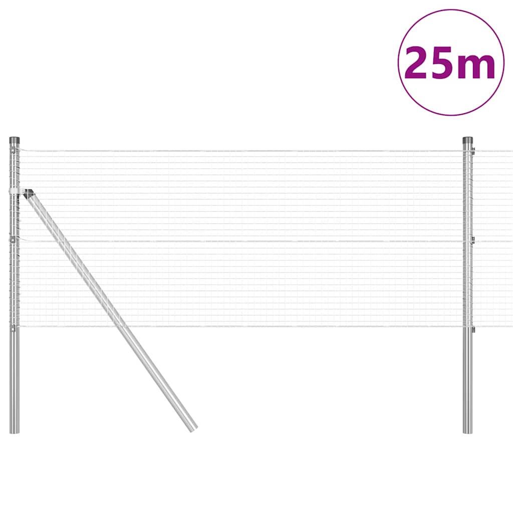 vidaXL Welded Wire Fence Ground Fix 25 x 0.6 m Galvanised Steel Silver 3