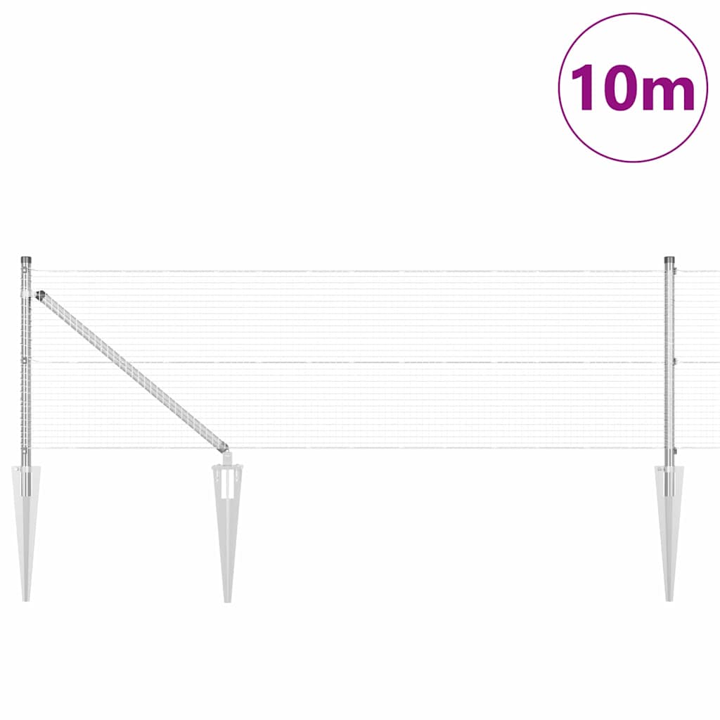 vidaXL Welded Wire Fence with Spikes 10 x 0.6 m Galvanised Steel Mesh 3
