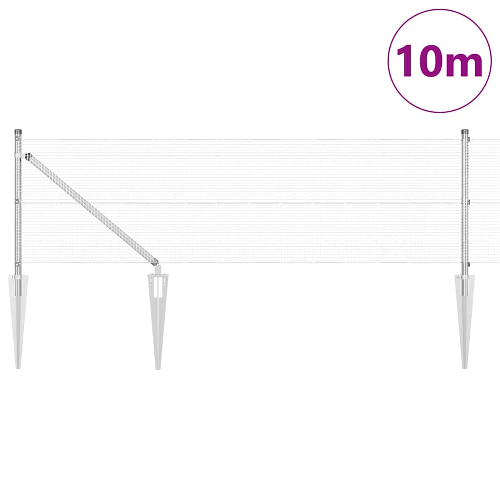 vidaXL Welded Wire Fence with Spikes 10 x 0.8 m Galvanised Steel Mesh 3