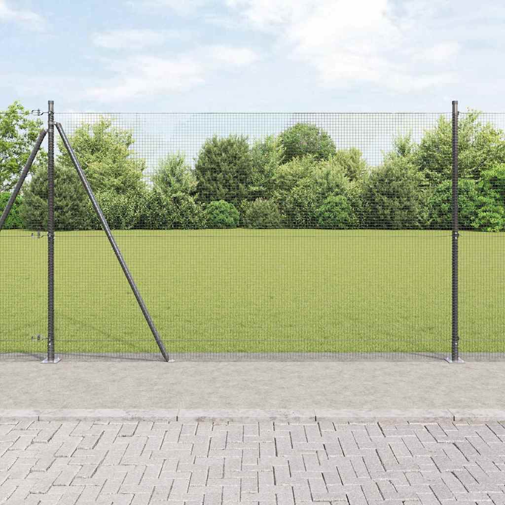vidaXL Welded Wire Fence with Concrete Base 25 x 0.4 m Mesh Grey mesh Size 16 x 16 mm mesh