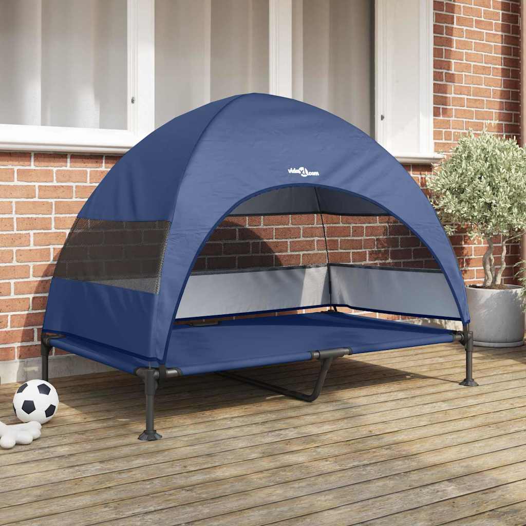 vidaXL Raised Dog Bed 127 x 81 x 108 cm Fabric and Steel Navy Blue 1