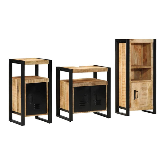 Bathroom Furniture Set 3 pcs Brown and Black Solid mango wood