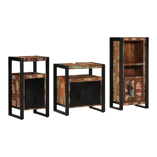 Bathroom Furniture Set 3 pcs Brown and Black Solid reclaimed wood