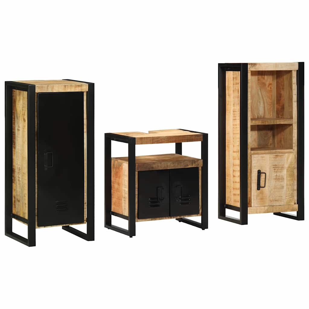 Bathroom Furniture Set 3 pcs Brown and Black Solid mango wood
