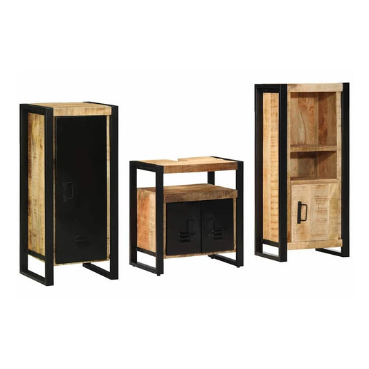 Bathroom Furniture Set 3 pcs Brown and Black Solid mango wood