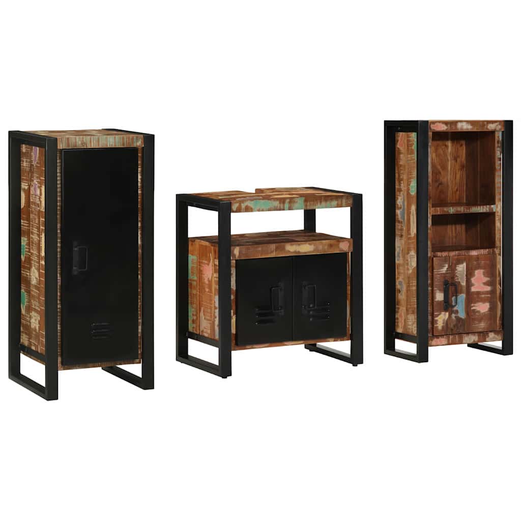 Bathroom Furniture Set 3 pcs Brown and Black Solid reclaimed wood