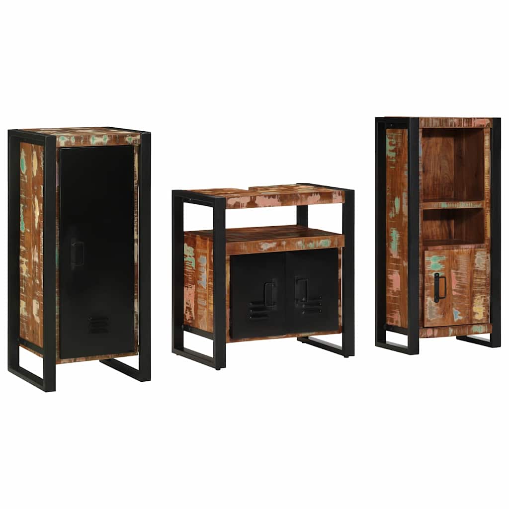 Bathroom Furniture Set 3 pcs Brown and Black Solid reclaimed wood