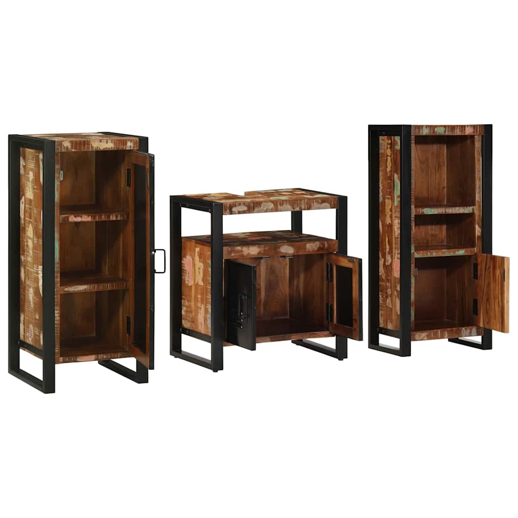 Bathroom Furniture Set 3 pcs Brown and Black Solid reclaimed wood