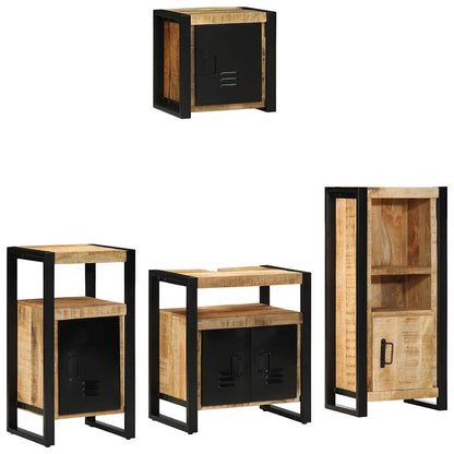 Bathroom Furniture Set 4 pcs Brown and Black Solid mango wood