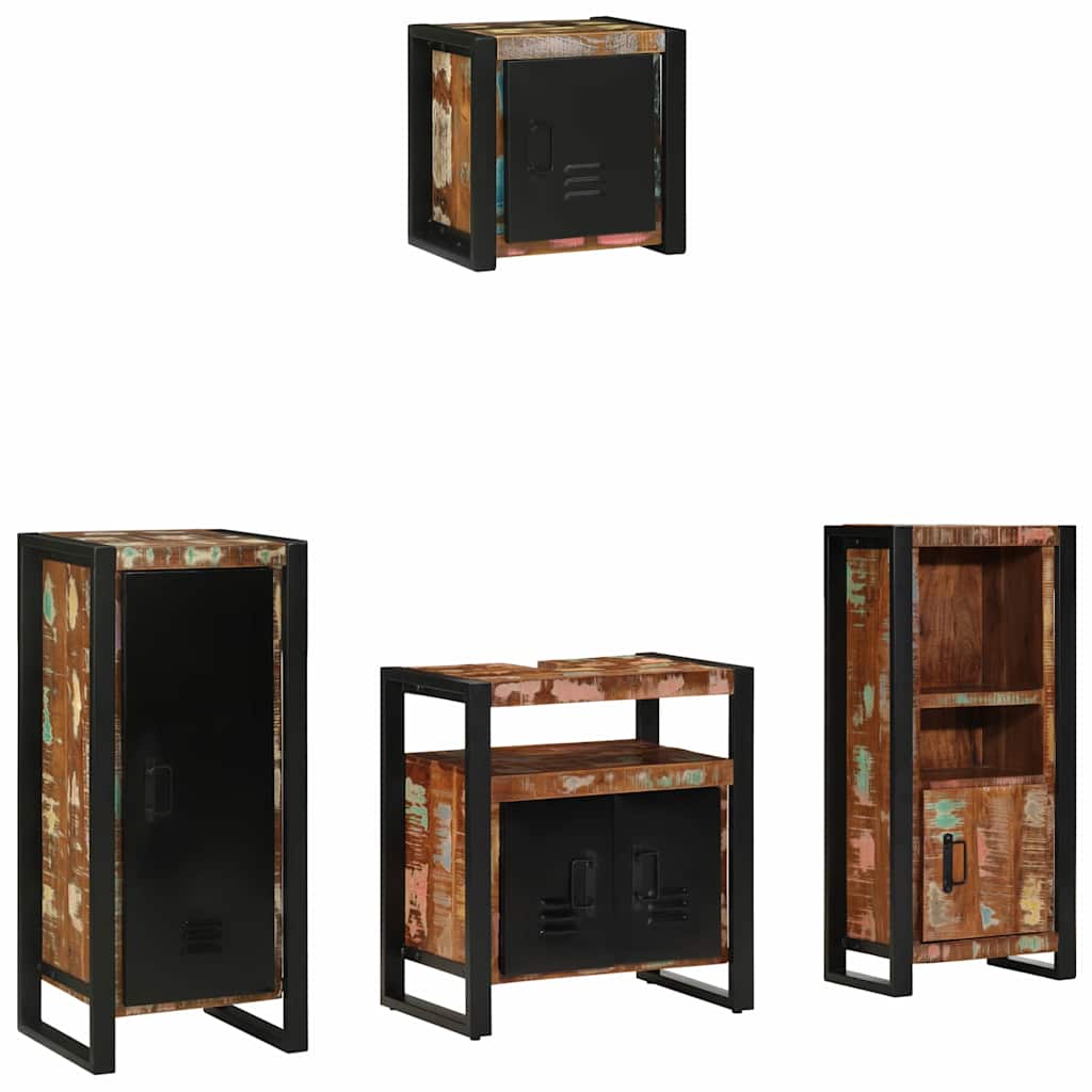 Bathroom Furniture Set 4 pcs Brown and Black Solid reclaimed wood
