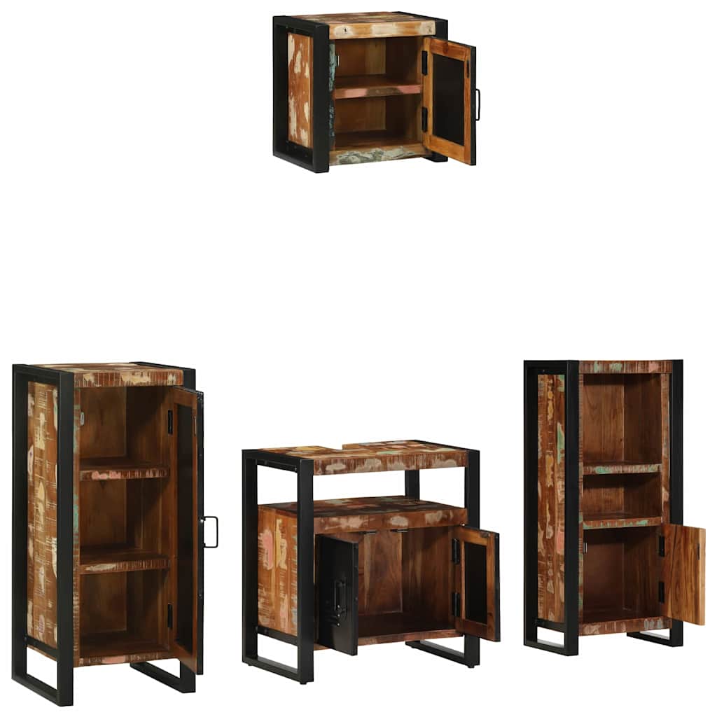 Bathroom Furniture Set 4 pcs Brown and Black Solid reclaimed wood