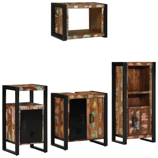 Bathroom Furniture Set 4 pcs Brown and Black Solid reclaimed wood