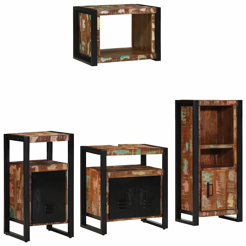 Bathroom Furniture Set 4 pcs Brown and Black Solid reclaimed wood