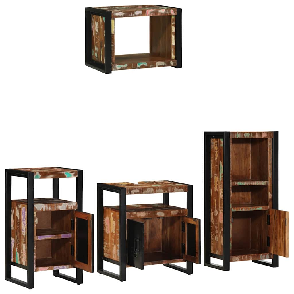 Bathroom Furniture Set 4 pcs Brown and Black Solid reclaimed wood