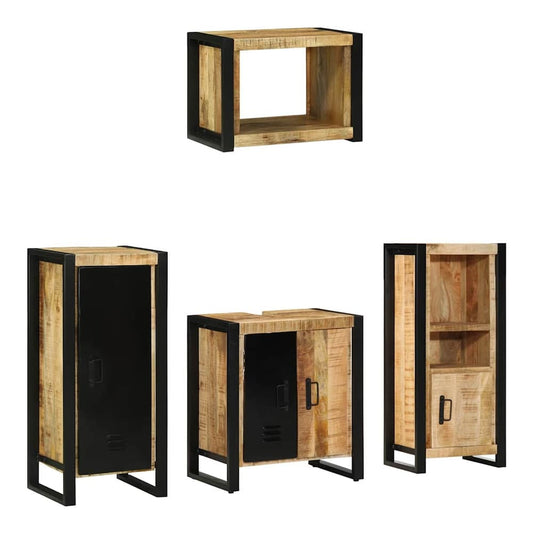 Bathroom Furniture Set 4 pcs Brown and Black Solid mango wood