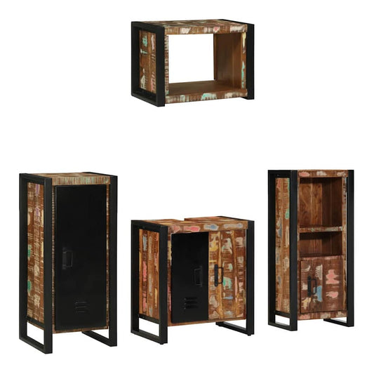 Bathroom Furniture Set 4 pcs Brown and Black Solid reclaimed wood