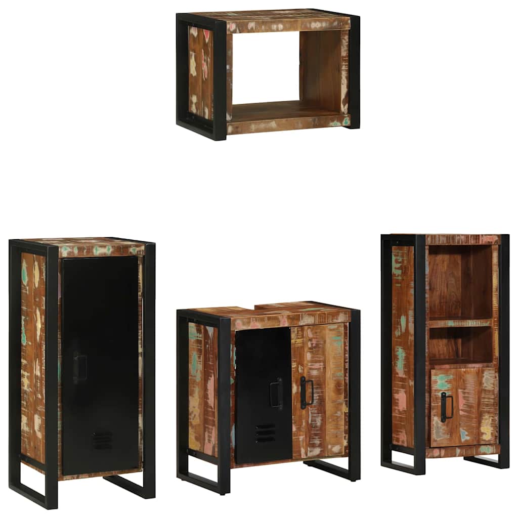 Bathroom Furniture Set 4 pcs Brown and Black Solid reclaimed wood