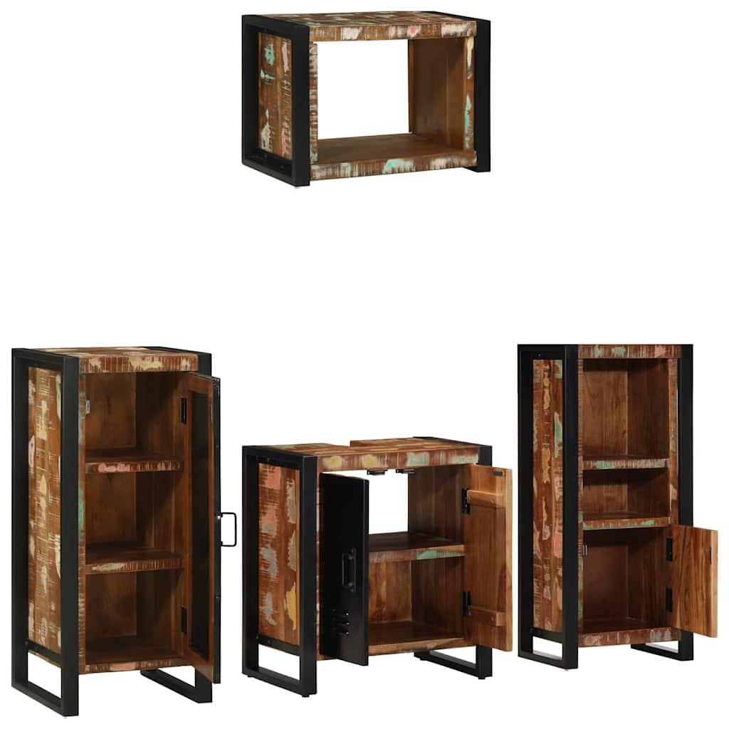 Bathroom Furniture Set 4 pcs Brown and Black Solid reclaimed wood