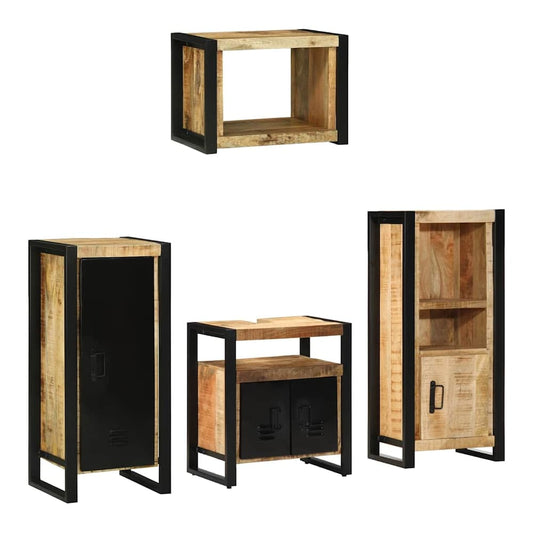 Bathroom Furniture Set 4 pcs Brown and Black Solid mango wood