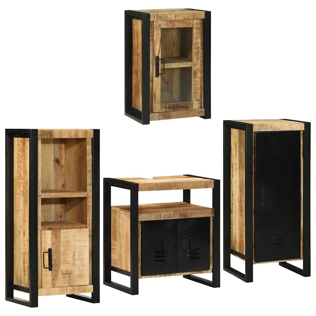 Bathroom Furniture Set 4 pcs Multicolour Solid Rough mango wood