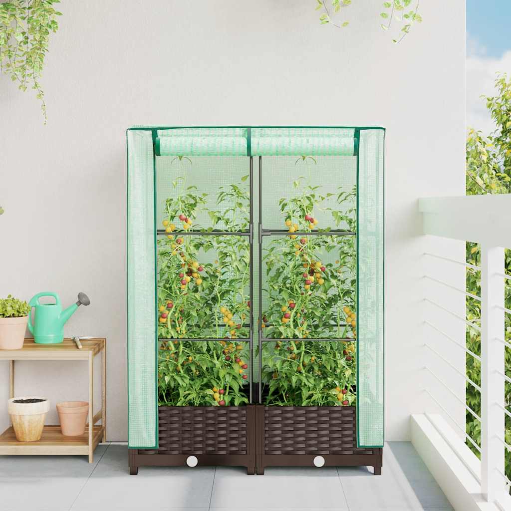 vidaXL Raised Bed with Greenhouse Cover Rattan Look 80x40x123 cm 3