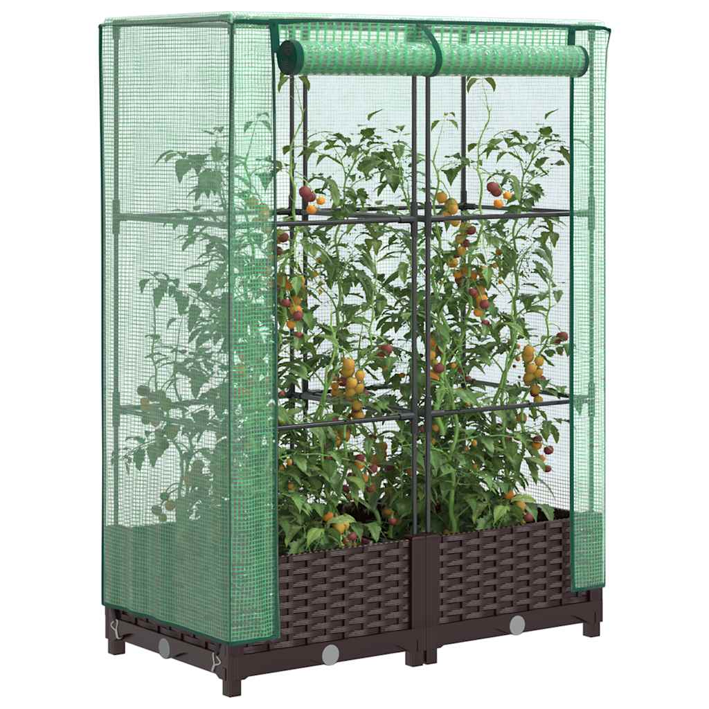 vidaXL Raised Bed with Greenhouse Cover Rattan Look 80x40x123 cm 1