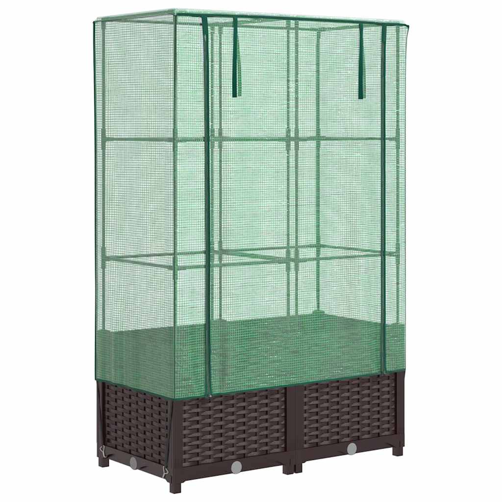 vidaXL Raised Bed with Greenhouse Cover Rattan Look 80x40x138 cm 2
