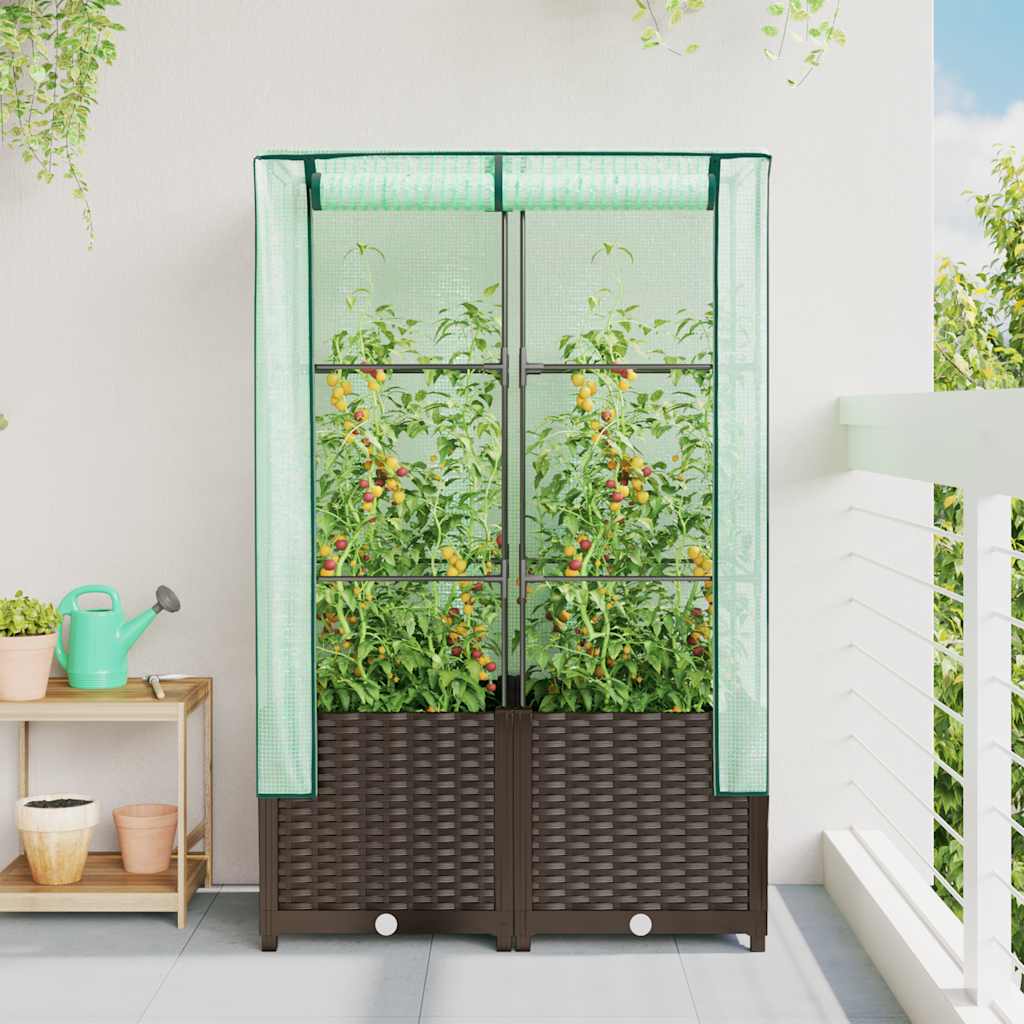 vidaXL Raised Bed with Greenhouse Cover Rattan Look 80x40x138 cm 3