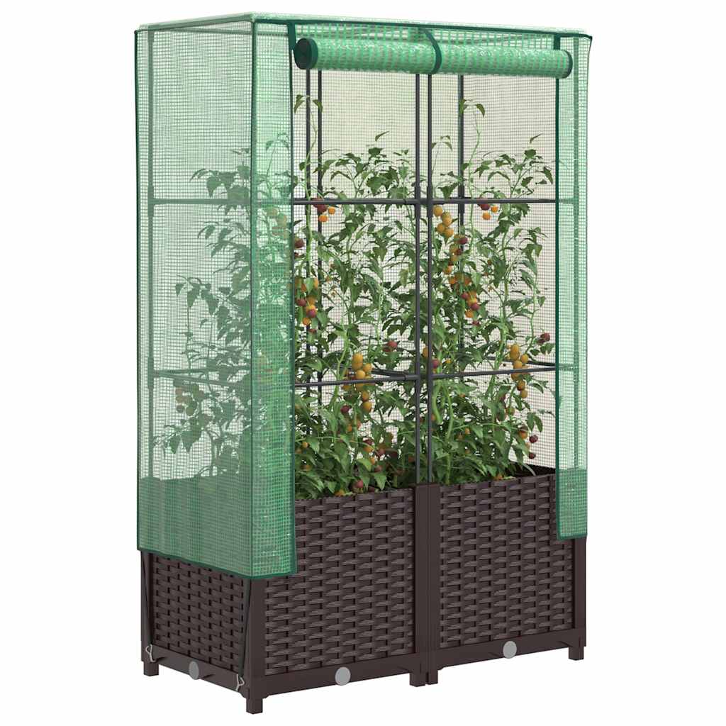 vidaXL Raised Bed with Greenhouse Cover Rattan Look 80x40x138 cm 1