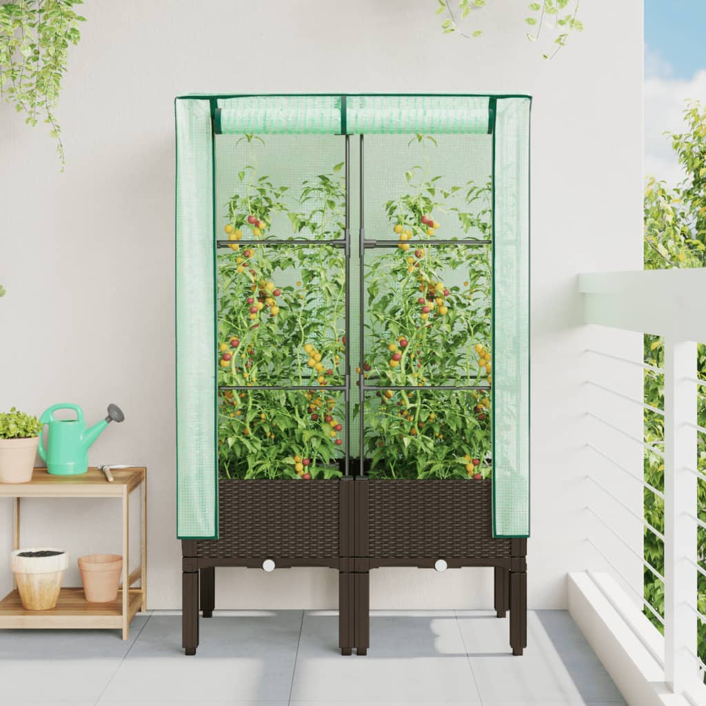 vidaXL Raised Bed with Greenhouse Cover Rattan Look 80x40x140 cm 3