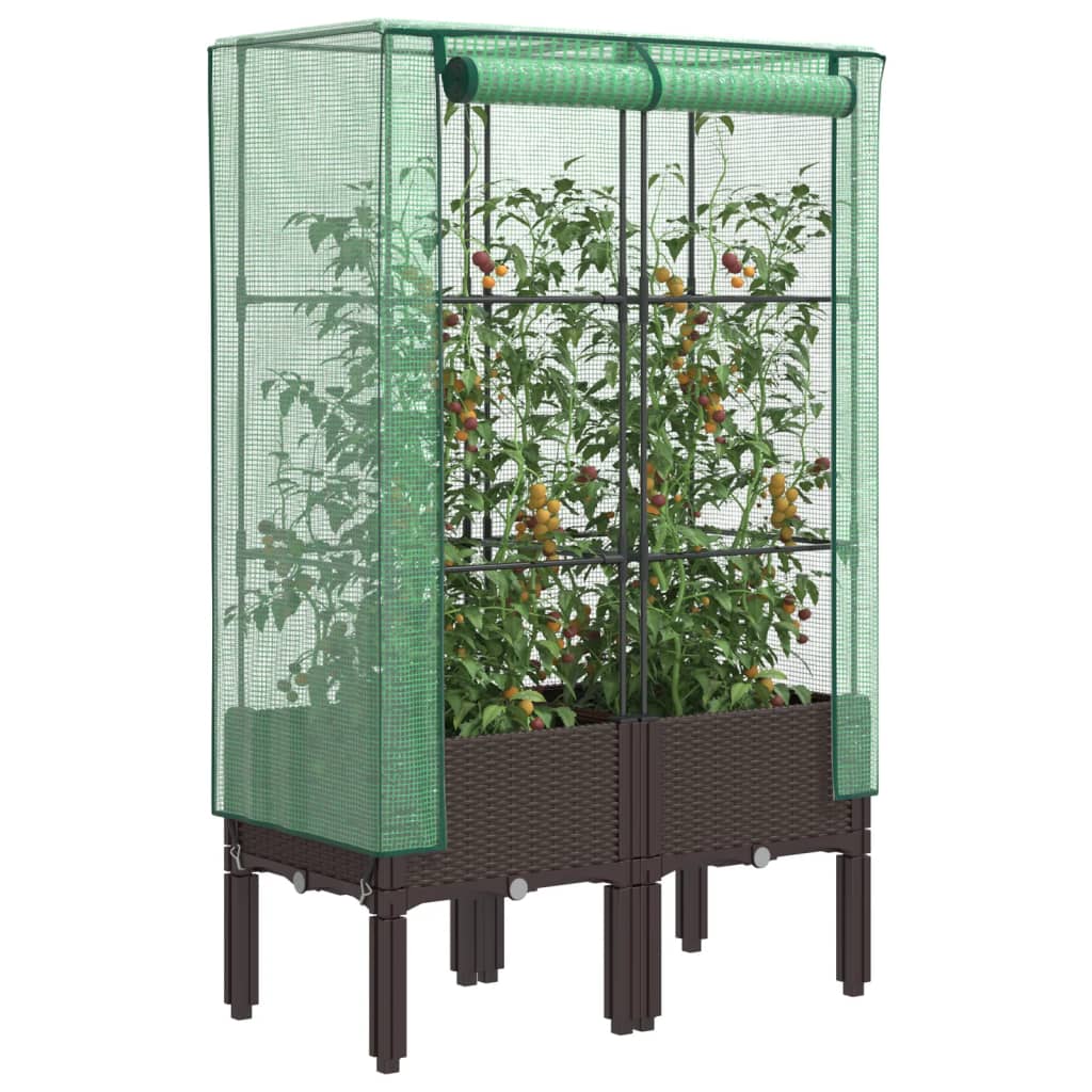 vidaXL Raised Bed with Greenhouse Cover Rattan Look 80x40x140 cm 1