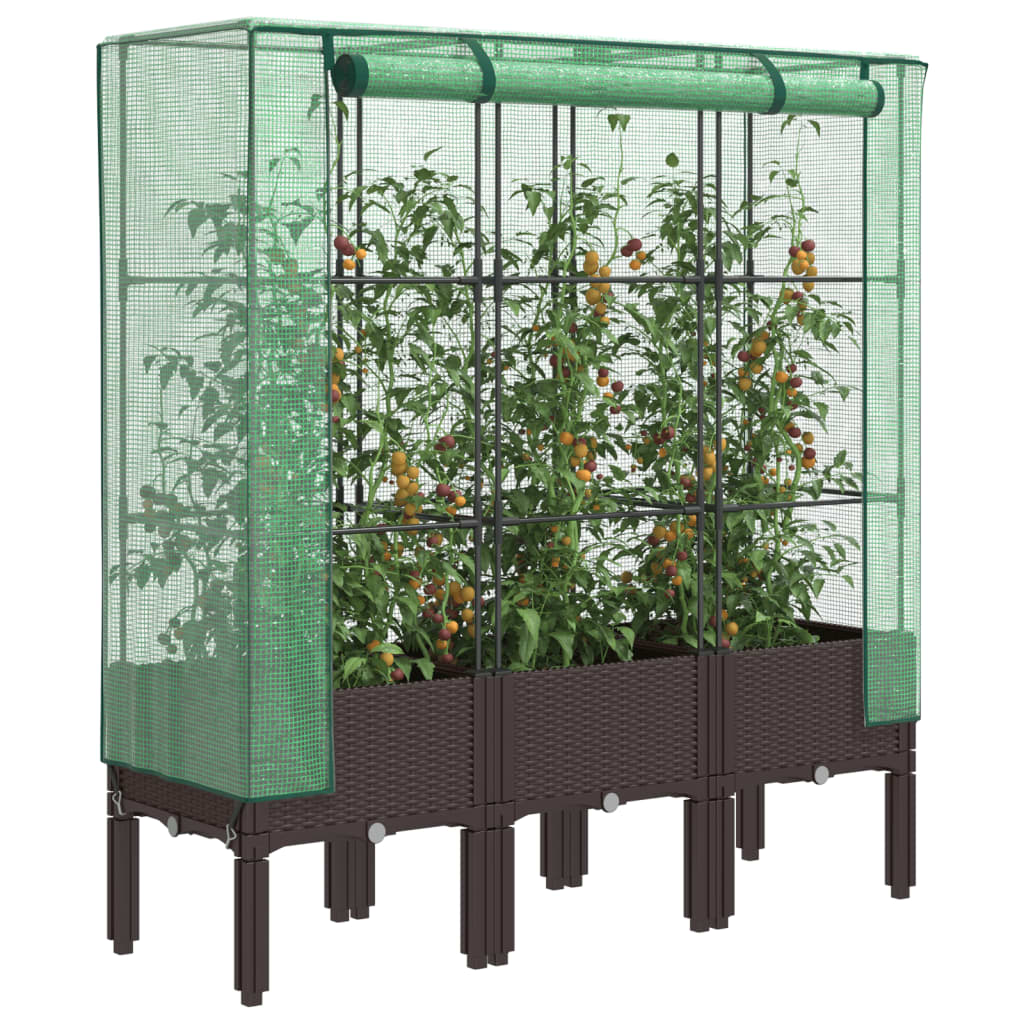 vidaXL Raised Bed with Greenhouse Cover Rattan Look