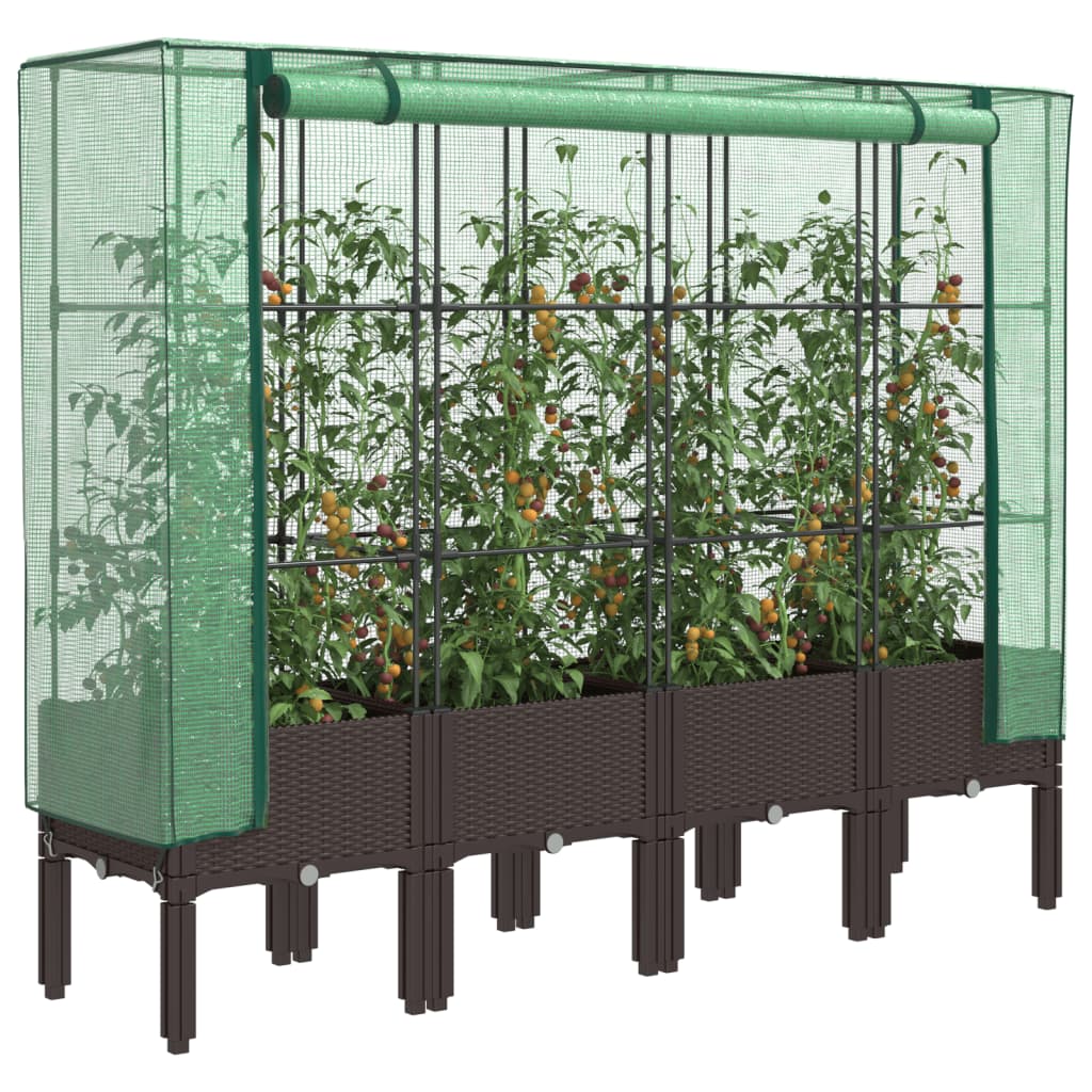 vidaXL Raised Bed with Greenhouse Cover Rattan Look