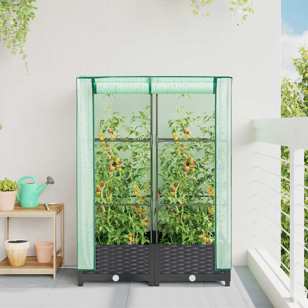 vidaXL Raised Bed with Greenhouse Cover Rattan Look 80x40x123 cm 3