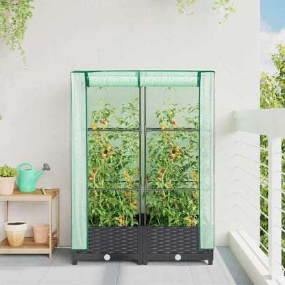 vidaXL Raised Bed with Greenhouse Cover Rattan Look 80x40x123 cm 3