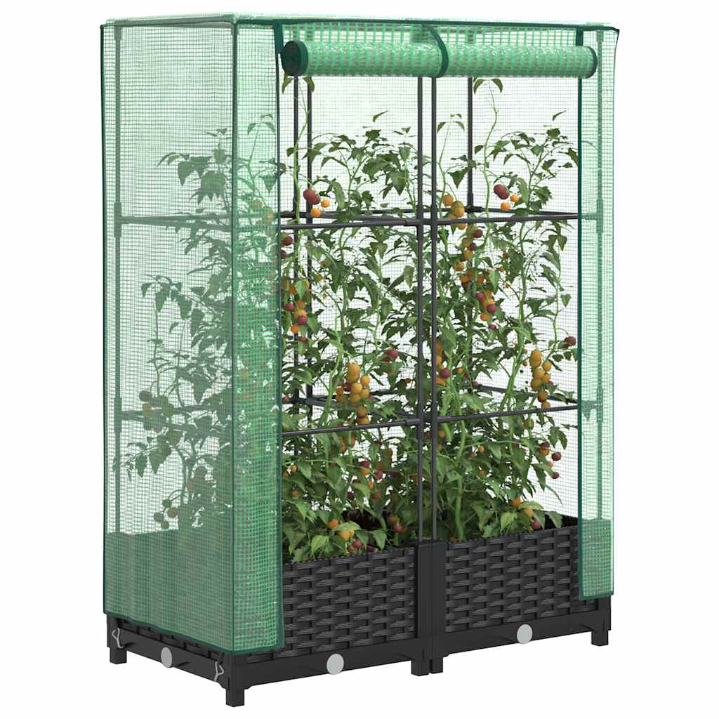 vidaXL Raised Bed with Greenhouse Cover Rattan Look 80x40x123 cm 1