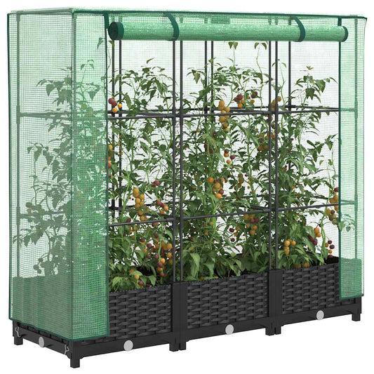 vidaXL Raised Bed with Greenhouse Cover Rattan Look 120x40x123 cm 1