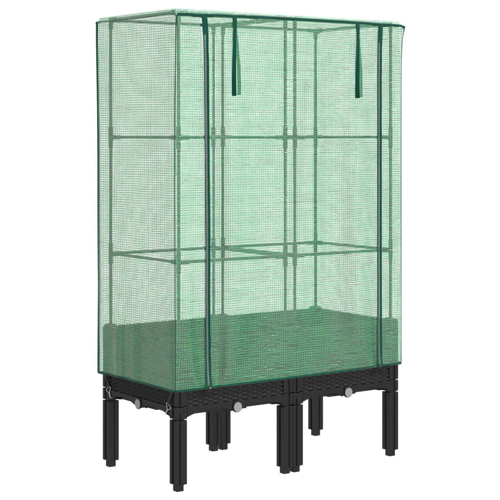 Raised Bed with Greenhouse Cover Rattan Look Black 80 x 40 x 140 cm