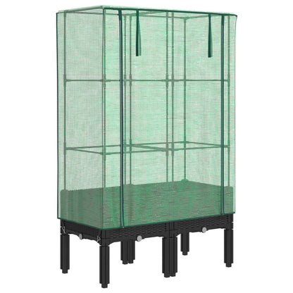 Raised Bed with Greenhouse Cover Rattan Look Black 80 x 40 x 140 cm