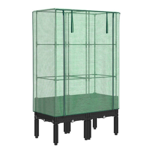 Raised Bed with Greenhouse Cover Rattan Look Black 80 x 40 x 140 cm
