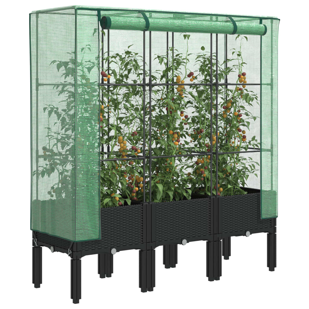 vidaXL Raised Bed with Greenhouse Cover Rattan Look