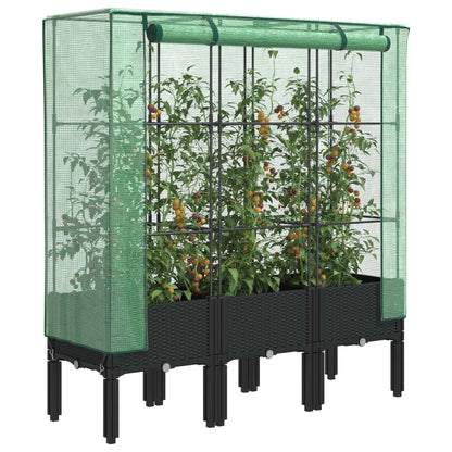 vidaXL Raised Bed with Greenhouse Cover Rattan Look