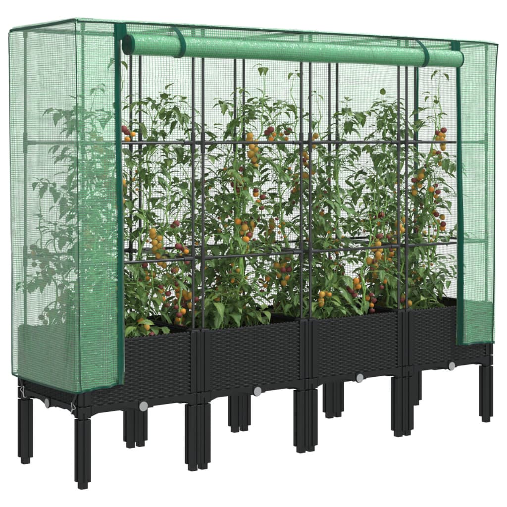 vidaXL Raised Bed with Greenhouse Cover Rattan Look