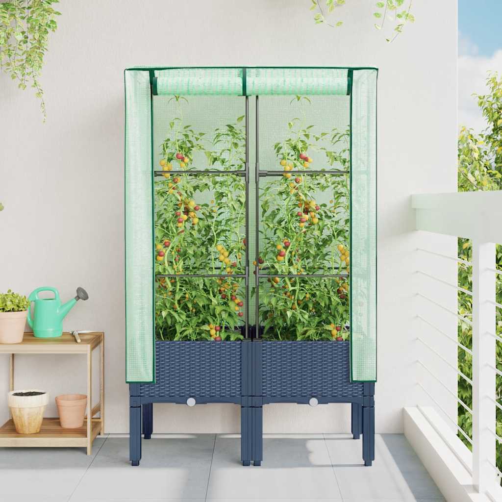 vidaXL Raised Bed with Greenhouse Cover Rattan Look 80x40x140 cm 3