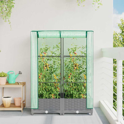 vidaXL Raised Bed with Greenhouse Cover Rattan Look 80x40x123 cm 3