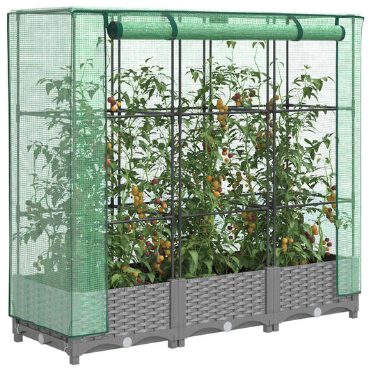 vidaXL Raised Bed with Greenhouse Cover Rattan Look 120x40x123 cm 1