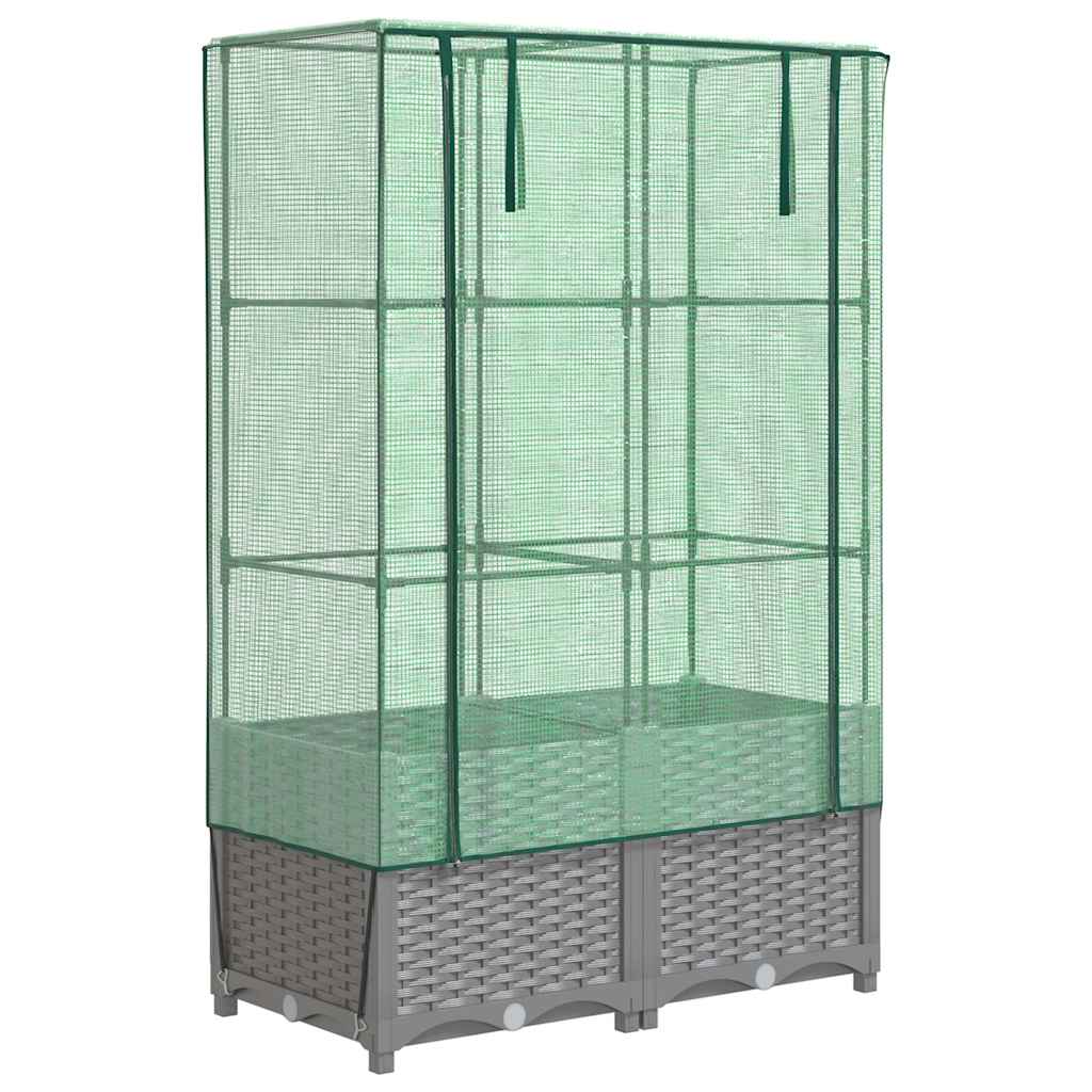 vidaXL Raised Bed with Greenhouse Cover Rattan Look 80x40x138 cm 2