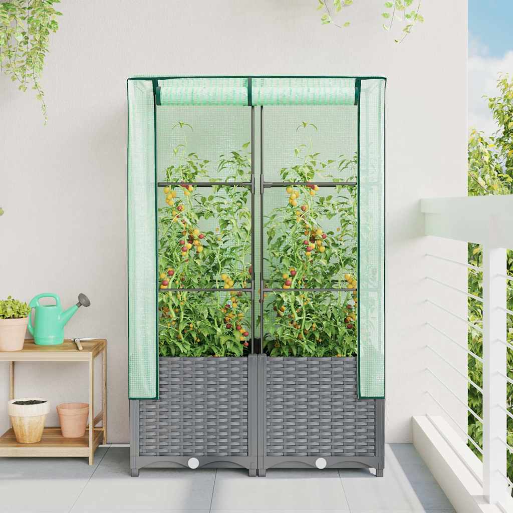 vidaXL Raised Bed with Greenhouse Cover Rattan Look 80x40x138 cm 3