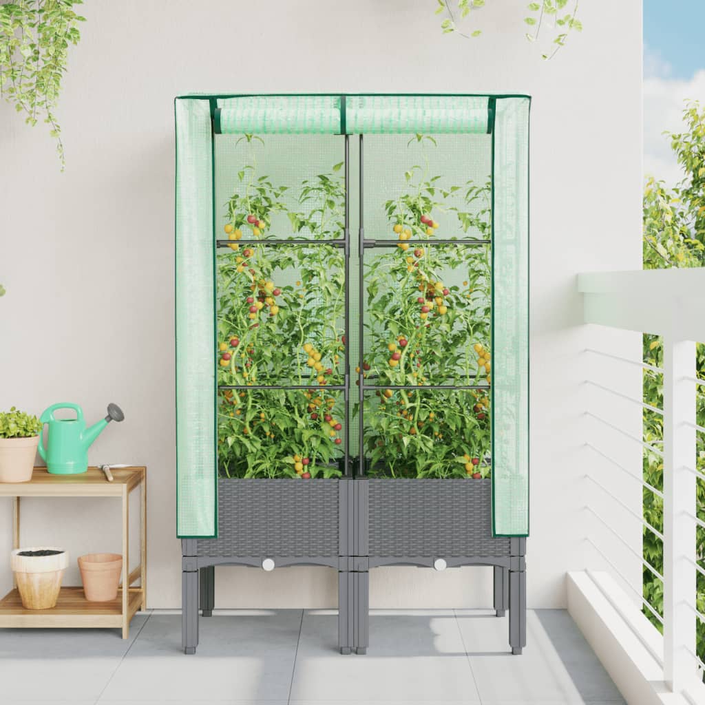 vidaXL Raised Bed with Greenhouse Cover Rattan Look 80x40x140 cm 3