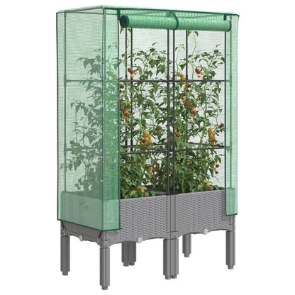 Raised Bed with Greenhouse Cover Rattan Look Light grey 80 x 40 x 140 cm